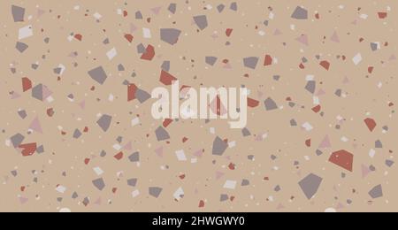 Venetian terrazzo seamless stone fragments pattern in brown tan color. Modern minimalistic trendy floor tile abstract background vector illustration. Stock Vector