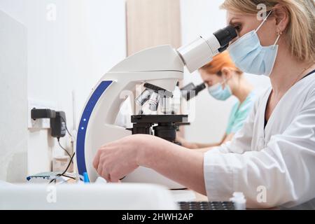 Lab technicians or scientists working in laboratory Stock Photo