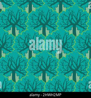 A green trees landscape seamless vector pattern Stock Vector