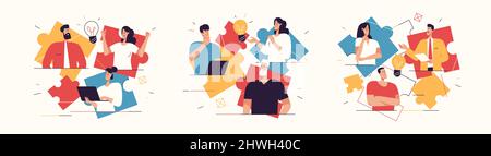 Vector illustrations depicting a group of happy young man finding an effective solution. Editable stroke Stock Vector