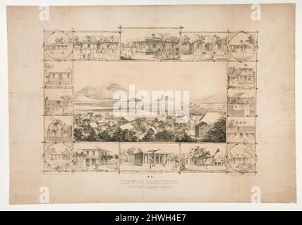 View of Honolulu, From the Catholic Church (No. 5).  Artist: Paul Emmert, American, born Switzerland,1826–1867 Stock Photo