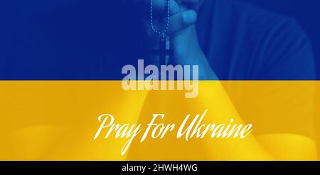 Pray For Ukraine, flag Ukraine. Russia vs Ukraine stop war, Russia and Ukraine fighting Stock Photo