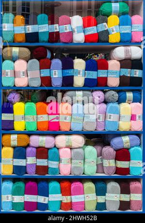 Balls of wool, shop window colourful display Stock Photo