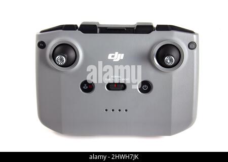 Remote control dji mavic mini 2 isolated on white background. Vinnytsia, Ukraine, 06.03.2022. Stock Photo