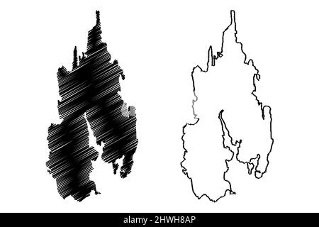 Eckero island (Republic of Finland, Aland Islands) map vector illustration, scribble sketch Eckerö map Stock Vector