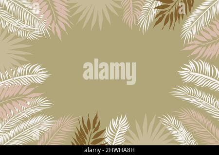 Banner template with beige color palm leaves. The background is tropical rectangular with a place for an inscription in the middle. Stock Vector