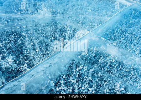 blue ice and frozen methane bubbles Stock Photo