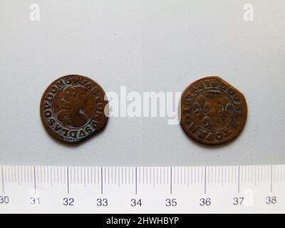 Double Denier of Gaston de France from Dombes. Ruler: Gaston, Duke of Orléans, French, 1608–1660, ruled 1626–60 Mint: Dombes Artist: Unknown Stock Photo