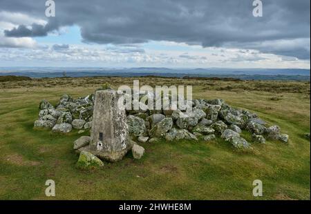 Trig point on Hergest Ridge, Kington, Herefordshire Stock Photo