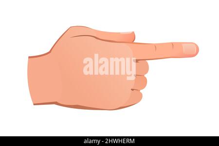 Hand with one finger in a pointing gesture. Object isolated on white background. Funny cartoon style. Vector. Stock Vector