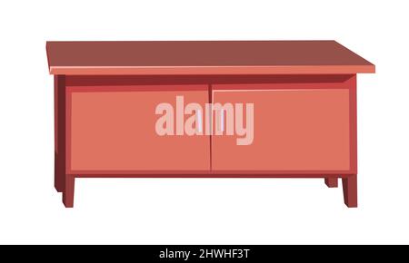 Cool bedside table with doors. Cartoon style. Furniture in modern minimalist design. Object isolated on white background. Vector. Stock Vector