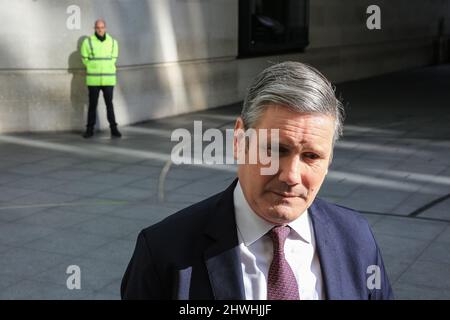 London, UK. 06th Mar, 2022. Sir Keir Starmer, QC, MP, leader of the British Labour Party, at the BBC in central London for an interview. Credit: Imageplotter/Alamy Live News