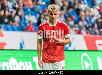Moscow, Russia – June 5, 2021. Russia national football team winger Andrei Mostovoy during international friendly Russia vs Bulgaria (1-0).