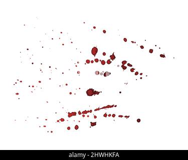 Watercolor splatter drops from wine blood paint, red burgundy color, isolated, white background. Vector illustration Stock Vector