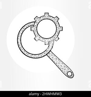 Magnifying glass and gear vector illustration isolated on white background. Search configuration concept. Digital technology concept Stock Vector