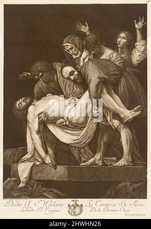 Entombment, plate 25, from Raccolta di alcuni disegni del Barberi [sic] da Cento detto il Guercino (Collection of Some Drawings Engraved after Barbieri da Cento, called Guercino). Etcher: Tommaso Piroli, Italian, 1752–1824After: Michelangelo Merisi, called Caravaggio, Italian, 1571–1610 Stock Photo