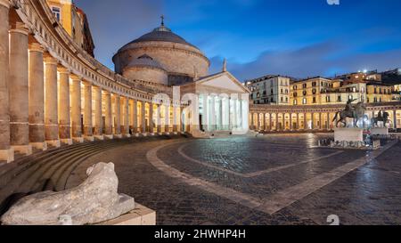 Naples, Italy at Piazza del Plebiscito at dusk. Stock Photo