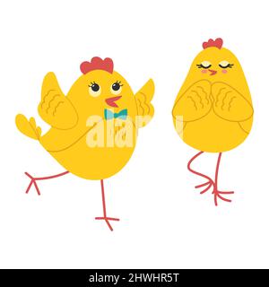 Two cute yellow chicks romantic couple. Vector illustration Stock Vector
