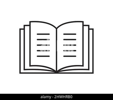 Flat linear simple book icon. Pictogram for reading, studying, information, education concept. Vector line illustration isolated on white background, Stock Vector