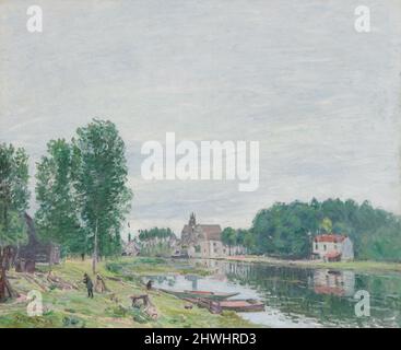 The Matrat Boatyard, Moret-Sur-Loing, Rainy Weather.  Artist: Alfred Sisley, French, 1839–1899 Stock Photo