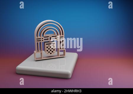 Wonderful  Vintage Jukebox. Beautiful music symbol icons on a ceramic stand and bright colored background. 3d rendering illustration. Background patte Stock Photo