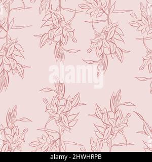 Lily inflorescence buds and flowers, black and white graphics. Line art. Vector illustration Stock Vector