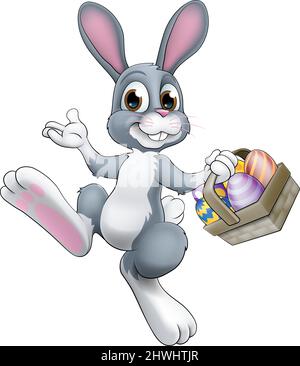 Easter Bunny Rabbit With Easter Egg Basket Cartoon Stock Vector