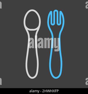 Spoon and fork for baby vector icon. Graph symbol for children and newborn babies web site and apps design, logo, app, UI Stock Vector
