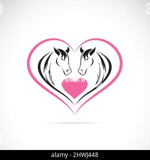 Vector image of two horses on a heart shape. Easy editable layered vector illustration. Stock Vector