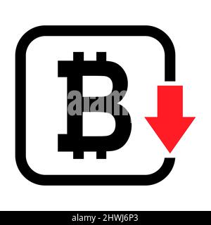 Cost reduction- decrease bitcoin icon. Vector symbol image isolated on background . Stock Vector