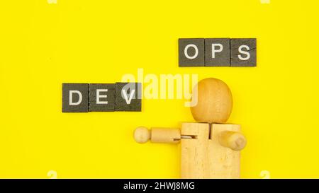 DevOps concept is combining software development (Dev) and IT operations(Ops) to shorten the systems development lifecycle with agile methodology. Stock Photo