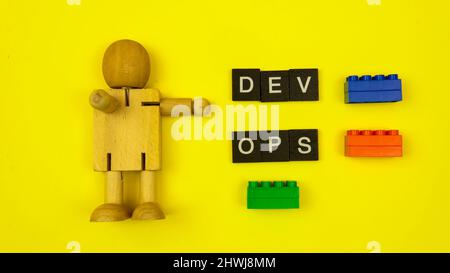 DevOps concept is combining software development (Dev) and IT operations(Ops) to shorten the systems development lifecycle with agile methodology. Stock Photo