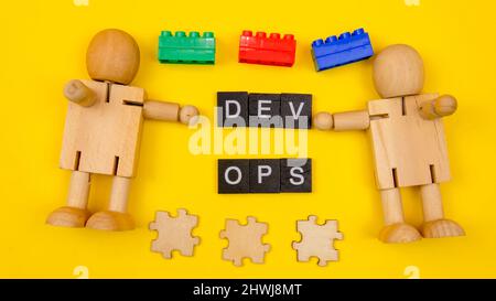 DevOps concept is combining software development (Dev) and IT operations(Ops) to shorten the systems development lifecycle with agile methodology. Stock Photo