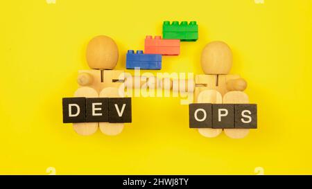DevOps concept is combining software development (Dev) and IT operations(Ops) to shorten the systems development lifecycle with agile methodology. Stock Photo