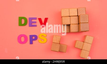 DevOps concept is combining software development (Dev) and IT operations(Ops) to shorten the systems development lifecycle with agile methodology. Stock Photo