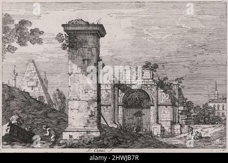 Landscape with Ruined Monuments, from the series Vedute (Views).  Artist: Canaletto (Giovanni Antonio Canal), Italian, 1697–1768 Stock Photo