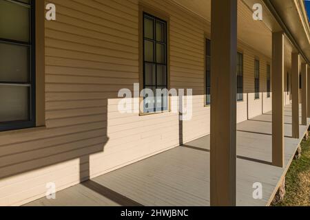 Original cavalry barracks, now offices, in Fort Yellowstone National Historic Landmark in Yellowstone National Park, Wyoming, USA Stock Photo