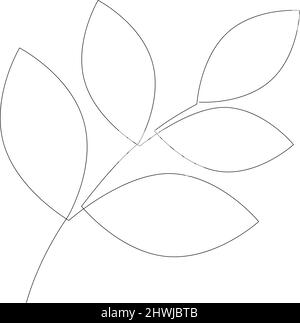 Leaves one line drawing. Continuous line of simple branch illustration. Abstract contemporary botanical design template. Minimalist style covers, t-sh Stock Vector