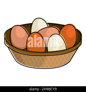 Easter eggs in wicker basket. Traditional food outline vector illustration Stock Vector