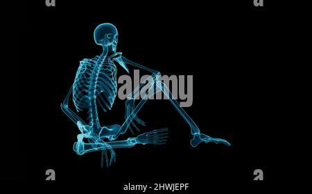 human skeleton sitting in x-ray mode, 3d illustration rendering Stock Photo