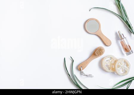 Spa composition with personal hygiene items on a white background isolated. Stock Photo