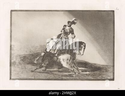 Carlos V. lanceando un toro en la plaza de Valladolid (Charles V Spearing a Bull in the Ring at Valladolid), Plate 10 from La tauromaquia.  Artist: Francisco Goya, Spanish, 1746–1828 Stock Photo