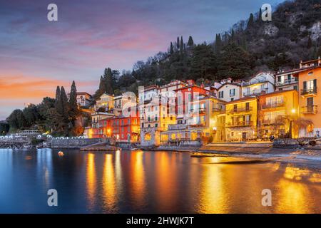 Varenna, Italy on Lake Como at dusk. Stock Photo