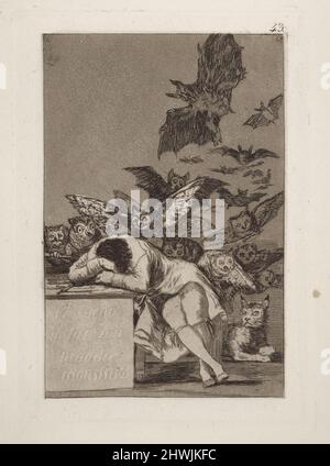El sueno de la razon produce monstruos. (The Sleep of Reason Produces Monsters.), pl. 43 from the series Los caprichos.  Artist: Francisco Goya, Spanish, 1746–1828 Stock Photo
