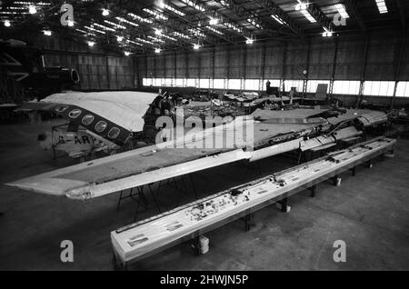 Inquiry into the Staines Air Disaster. The wreck of British European Airways Flight 548 which crashed near Staines, killing 118 people, has been reassembled in a hangar at RAE Farnborough, Hants. The Accident Investigation Branch of the Dept. of Trade and Industry conducted tests on the wreck, to assist the Court of Inquiry. 17th November 1972. Stock Photo