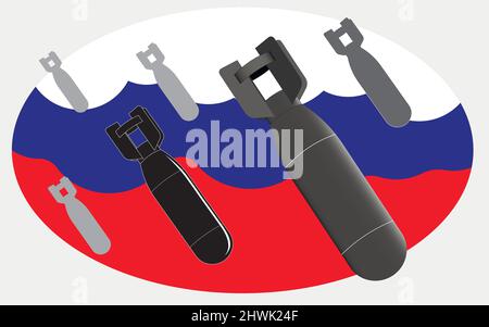 Flying bombs against the sky in the colors of the national flag of Russia. War. Flat vector illustration. Stock Vector