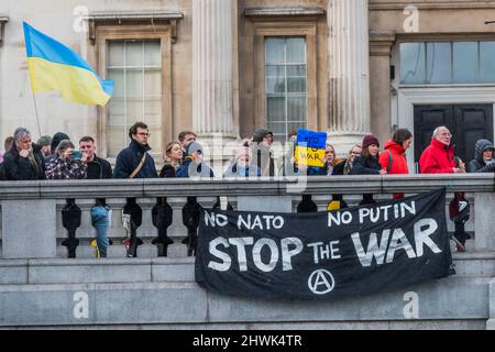 London, UK. 6th Mar, 2022. Stop the War, No NATO expansion protest in Trafalgar Square. It demands that Putin Stops The War and invasion of Ukraine. Credit: Guy Bell/Alamy Live News Stock Photo