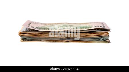 Dollar bills stack isolated on white background. Money and finance concept. Salary payment. High quality photo Stock Photo