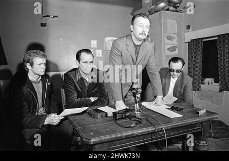 IRA Provisionals press conference. Left to right, Martin McGuinness, the officer in charge of the Provisional IRA in Londonderry, David O'Connell, tactician officer of the IRA Provisionals, Sean MacStiofain, the IRA Provisionals Chief of staff and Seamus Twomey, officer in charge of the IRA Provisionals in Belfast. 1st June 1972. Stock Photo