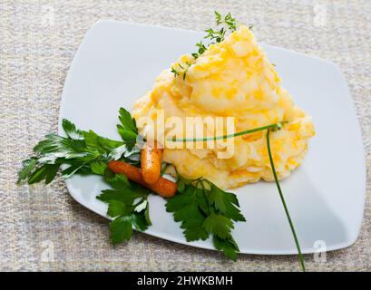 Mash of swede turnips and potatoes (Clapshot) Stock Photo